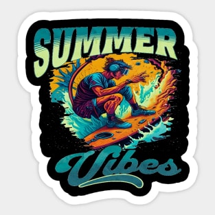 Summer Vibes, Hello Summer Vintage Funny Surfer Riding Surf Surfing Lover Gifts Sticker